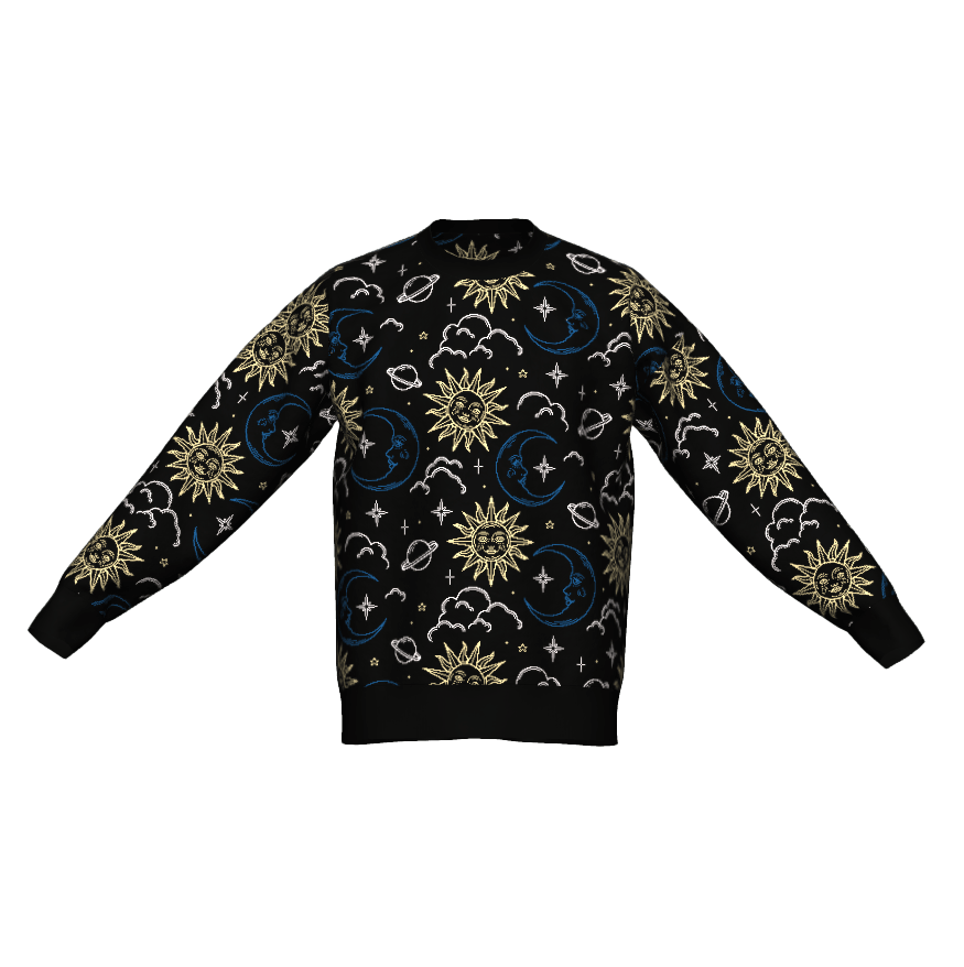 Jacquard Knit Moon & Stars Crewneck Sweater - TruColours Apparel