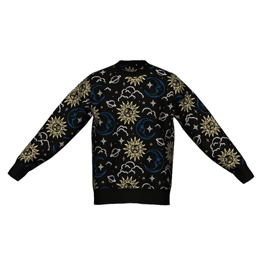 Jacquard Knit Moon & Stars Crewneck Sweater - TruColours Apparel