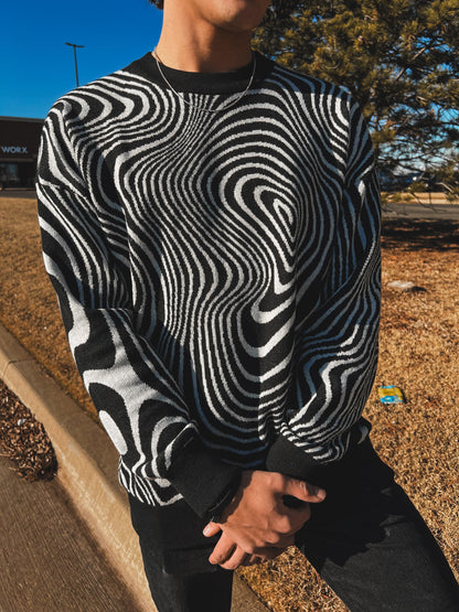 Jacquard Knit Swirl Crewneck Sweater - TruColours Apparel