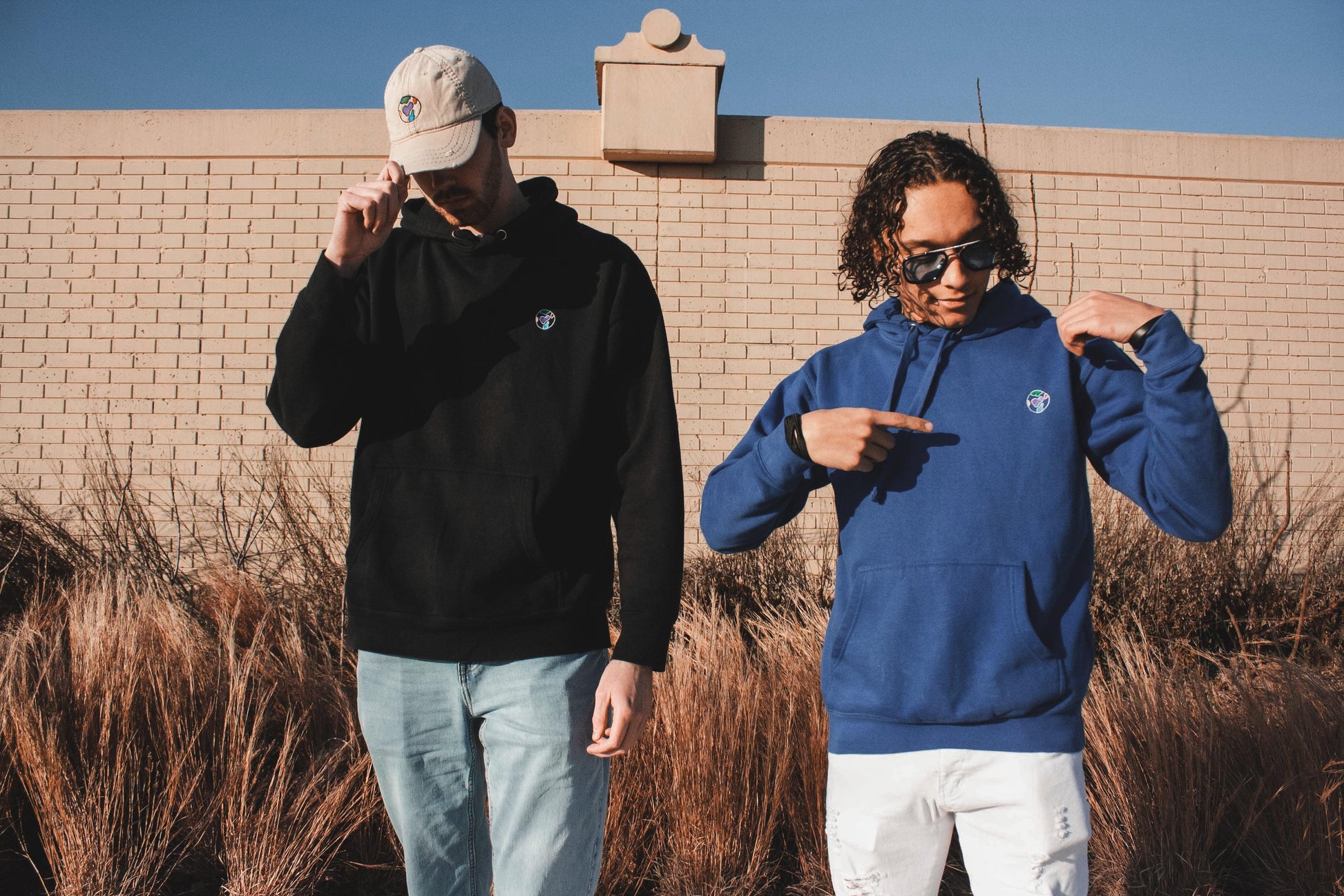 TruColours Apparel Embroidered Logo Hoodies (Black and Blue) being modeled by Aiden (right) and Blaine (left).