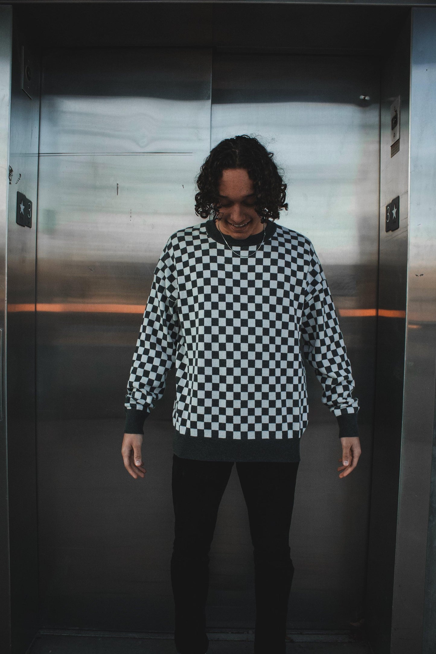 Jacquard Knit Checkered Crewneck Sweater - TruColours Apparel